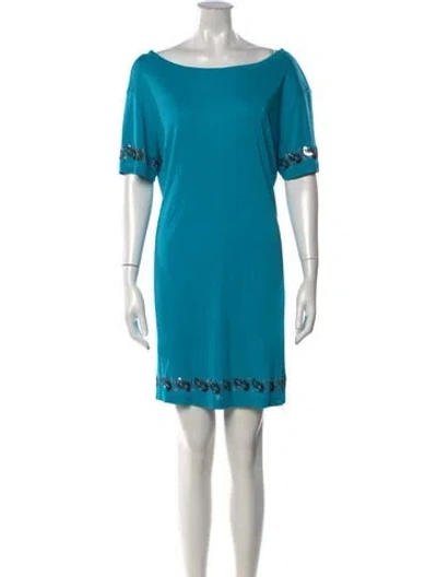 Pre-owned Versace Jeans Graphic Print Mini Dress In Blue