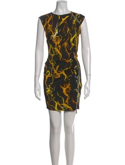 Pre-owned Versace Jeans Graphic Print Mini Dress In Gold