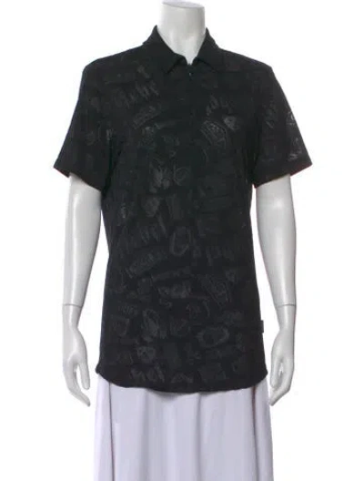 Pre-owned Versace Jeans Graphic Print Short Sleeve Polo In Black