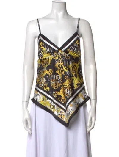 Pre-owned Versace Jeans Graphic Print V-neck Top In Purple