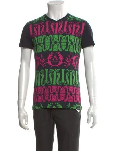 Pre-owned Versace Jeans Graphic Print V-neck T-shirt In Black