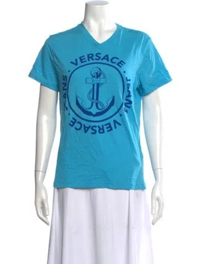 Pre-owned Versace Jeans Graphic Print V-neck T-shirt In Blue