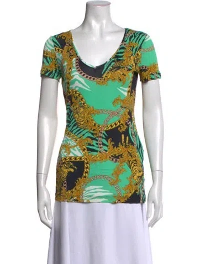 Pre-owned Versace Jeans Graphic Print V-neck T-shirt In Green