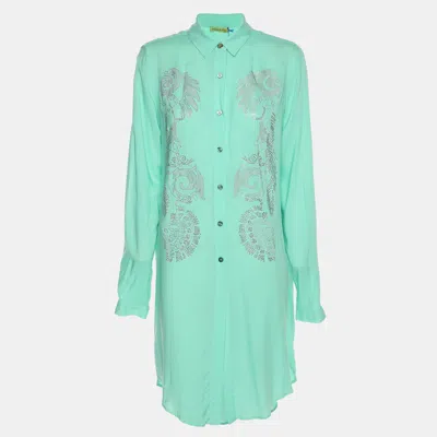 Pre-owned Versace Jeans Green Viscose Embellished Long Sleeve Tops M