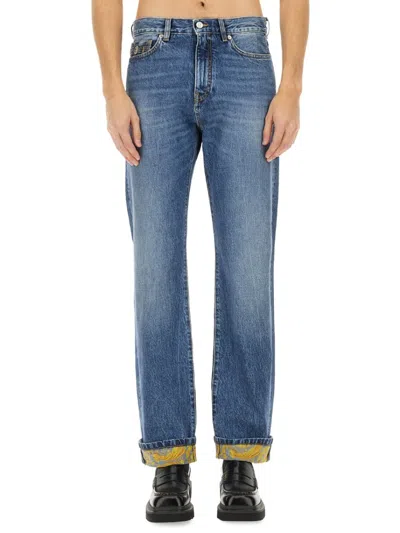 Versace Barocco Straight-leg Jeans In Blue