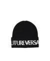 Versace Jeans Intarsia-knit Logo Ribbed-knit Wool Blend Beanie In Black