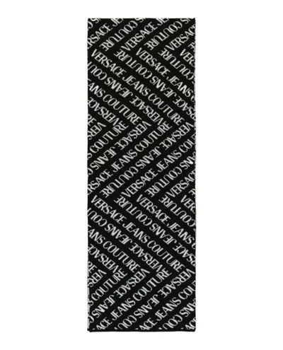 Versace Jeans Intarsia-knit Logo Scarf In Black