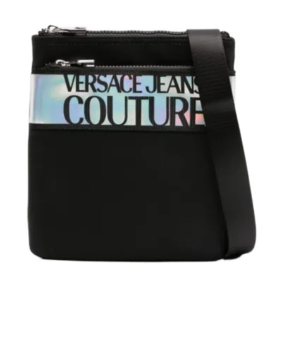 Versace Jeans Iridescent Logo-jacquard Messenger Bag In Black