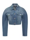 Versace Denim Cropped Jacket With Logoed Buttons In Blue