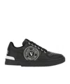 Versace Jeans Leather Low-top Sneakers Ankle Padded In Black