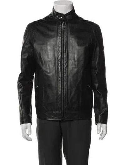 Pre-owned Versace Jeans Lamb Leather Moto Jacket In Black