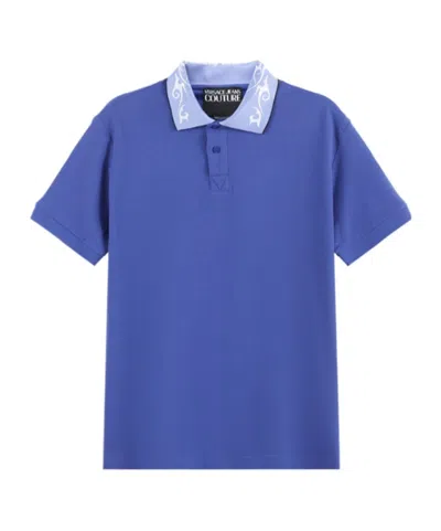 Versace Jeans Lapel Short-sleeved Polo Shirt In Blue