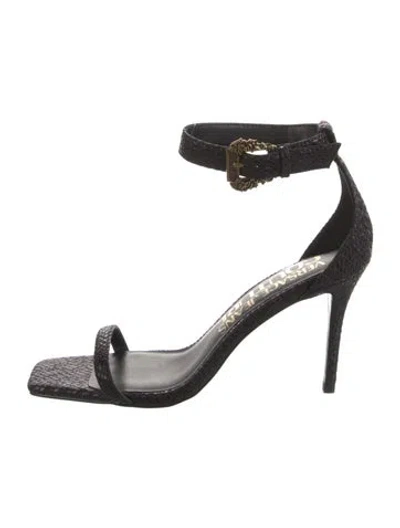 Pre-owned Versace Jeans Leather Animal Print Sandals In Black