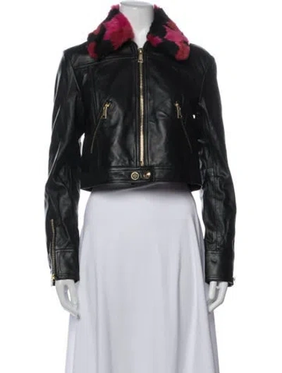 Pre-owned Versace Jeans Leather Graphic Print Biker Jacket W/ Tags In Black
