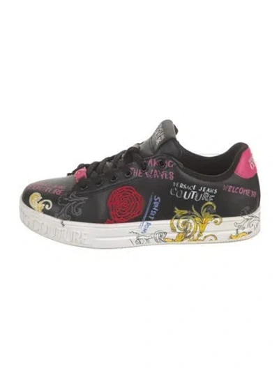 Pre-owned Versace Jeans Leather Printed Sneakers In Black