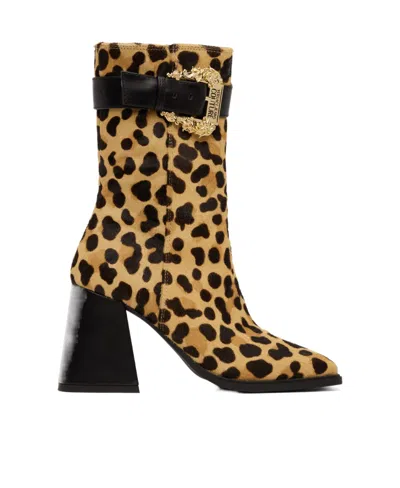Versace Jeans Leopard Print High Heel And Ankle Boots In Brown