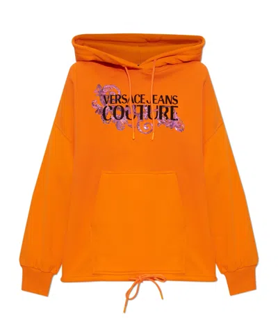 Versace Jeans Logo-appliqué Hoodie In Burgundy