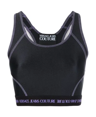 Versace Jeans Logo-band Crop Top In Black