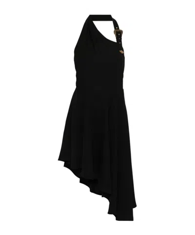 Versace Jeans Logo-buckle Crepe Dress In Black