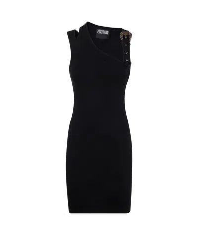 Versace Jeans Logo-buckle Midi Dress In Black