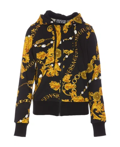 Versace Jeans Logo Couture-print Cotton Hoodie In Black