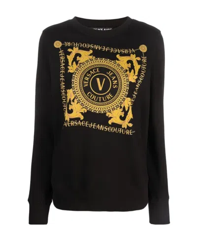 Versace Jeans Logo Couture-print Cotton Sweatshirt In Black