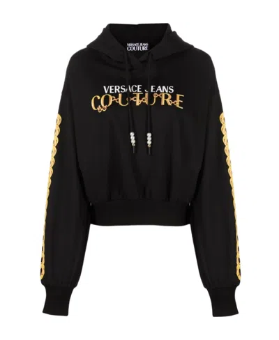 Versace Jeans Logo Couture-print Hoodie In Black