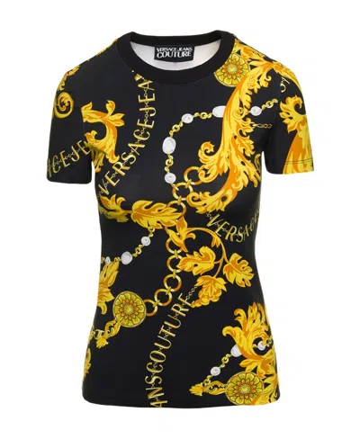 Versace Jeans Logo Couture-print T-shirt In Black