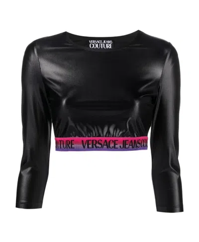 Versace Jeans Logo Cropped Top In Black