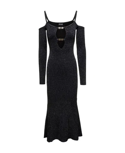Versace Jeans Logo Cut-out Midi Dress In Black