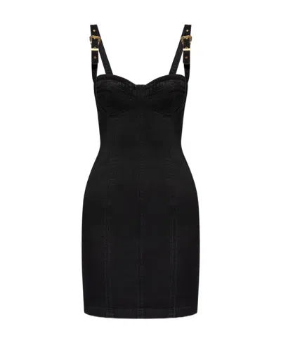 Versace Jeans Logo Denim Dress In Black