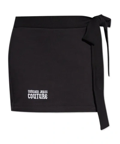 Versace Jeans Logo-embroidered Cotton Mini Skirt In Black