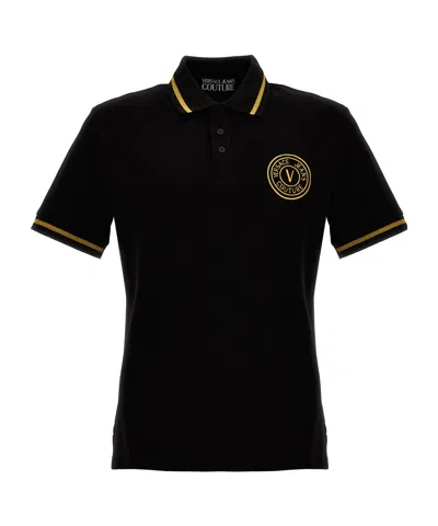 Versace Jeans Logo-embroidered Cotton Polo Shirt In Black