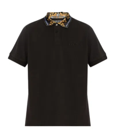 Versace Jeans Logo-embroidered Cotton Polo Shirt In Black