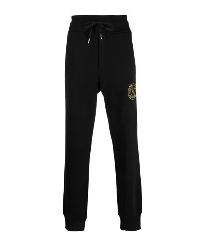 Versace Jeans Logo-embroidered Cotton Track Pants In Black