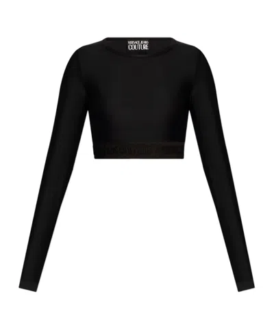 Versace Jeans Logo-hem Cropped Top In Black