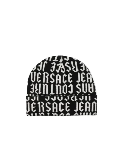 Versace Jeans Logo-jacquard Beanie Hat In Black