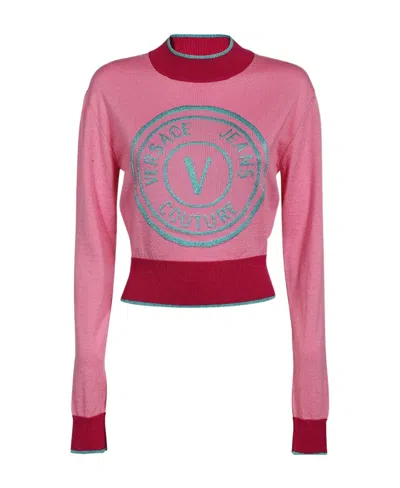 Versace Jeans Logo Knitted Pullover In Pink