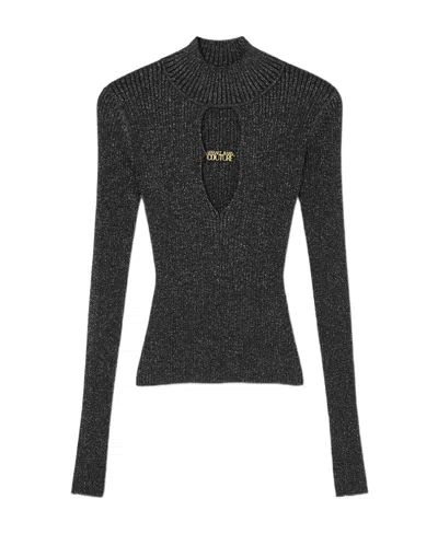 Versace Jeans Logo-lettering Cut-out Detailing Jumper In Black