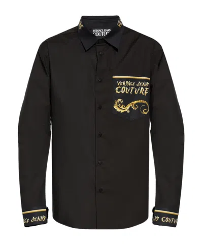 Versace Jeans Logo Long-sleeved Shirt In Black