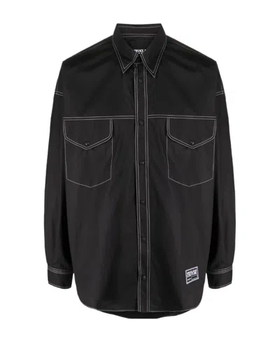 Versace Jeans Logo-patch Cotton Shirt In Black