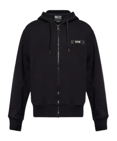 Versace Jeans Logo-patch Cotton Zip-up Hoodie In Black