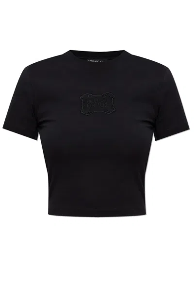 Versace Jeans Logo-patch Crop T-shirt In Black