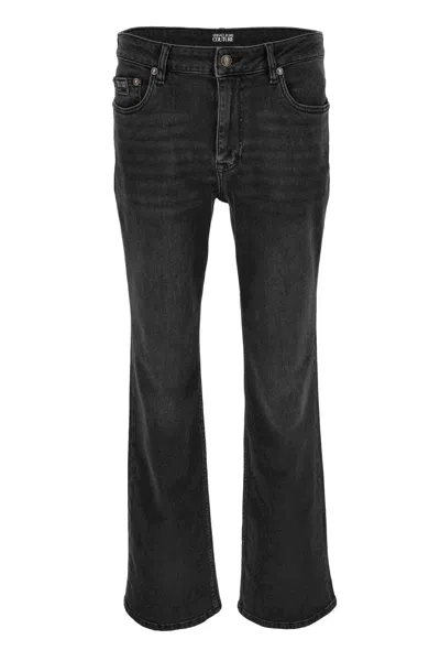 Versace Jeans Logo-patch Jeans In Black