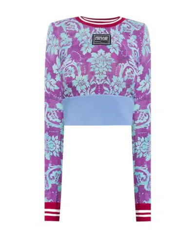 Versace Jeans Logo-patch Knitted Cropped Top In Blue