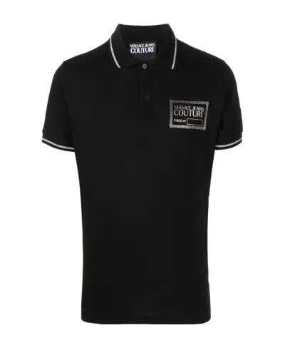 Versace Jeans Logo-patch Polo Shirt In Black