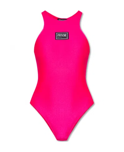 Versace Jeans Logo-patch Sleeveless Body In Pink