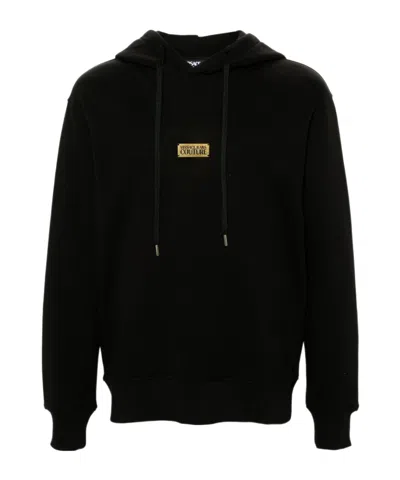 Versace Jeans Logo-plaque Cotton Hoodie In Black