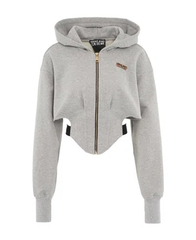 Versace Jeans Logo-plaque Cropped Jacket In Gray