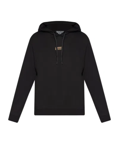 Versace Jeans Logo-plaque Hoodie In Black